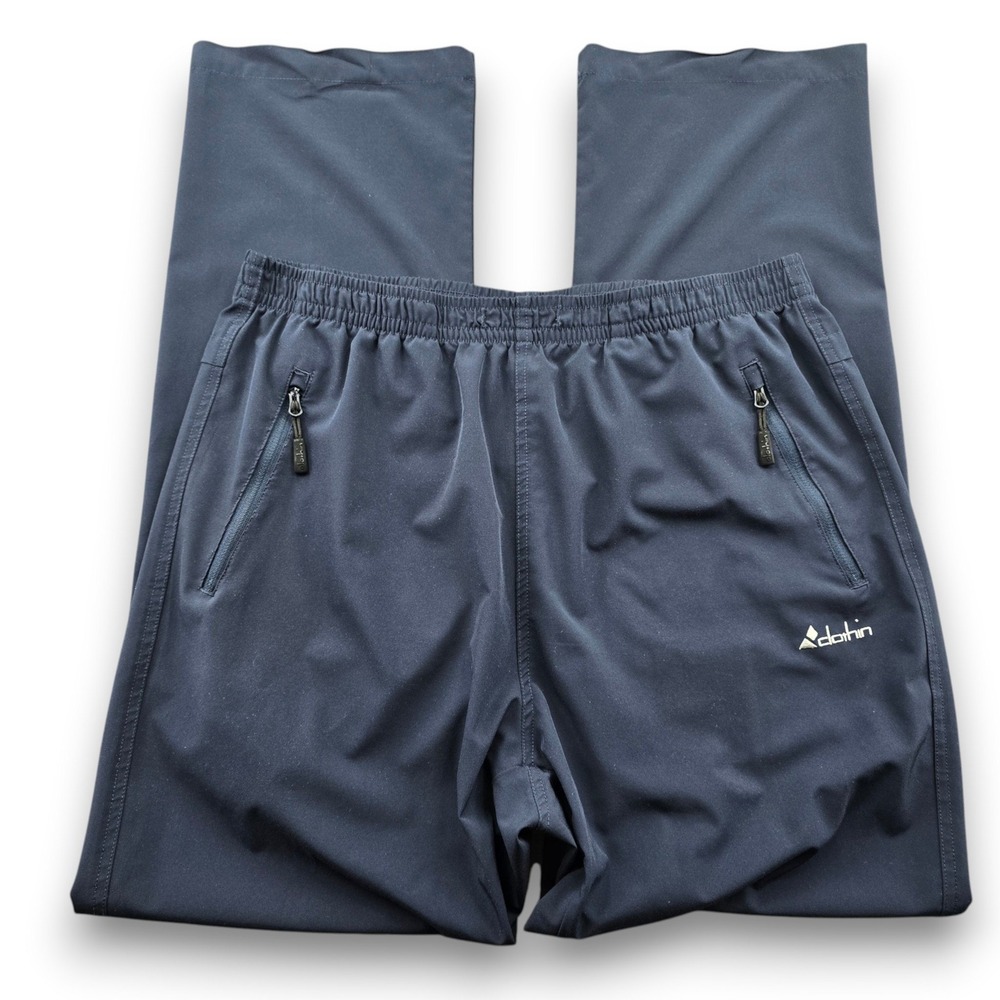 Clothin Mens L Hiking Pants Navy Blue Elastic Waist Zip Pockets Outdoor Pants